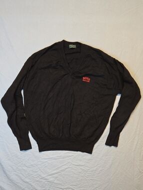Hugo Boss Golf Black Super Fine Merino Wool Knit V-Neck Sweater Vintage 90s